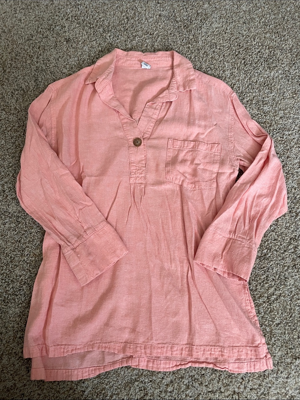 Old Navy Coral Pink Button-Front 3/4 sleeve shirt size S